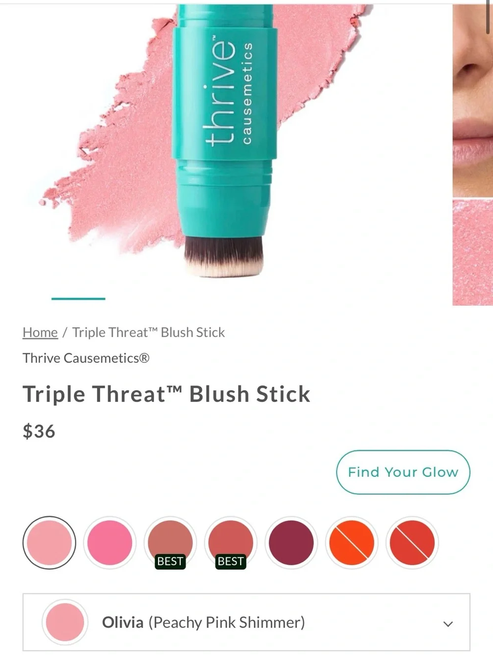 thrive causemetics Triple Threat Color Stick — Olivia (peachy pink shimmer)